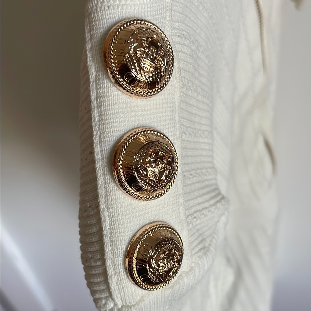 Cream Ribbed Buttoned Sheath Mini Dress - Picture 5 of 9